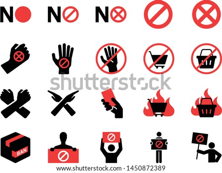 Boycott icon set. Included icons as protest, ban, no, reject, protester, forbidden and more.