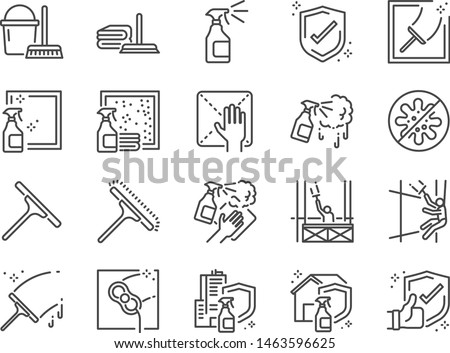 Window Cleaning line icon set. Included icons as cleaner services, clean, career, job, occupancy, Window sponge and more.