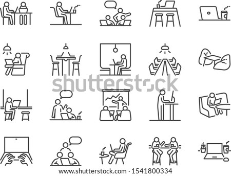 Co-working space line icon set. Included icons as coworkers, coworking, sharing office, business, company, work and more. Сток-фото © 