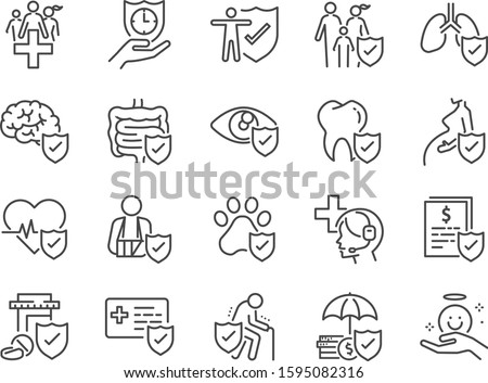 Health insurance icon set. Included icons as emergency, secure, risk management, protection, healthcare and more.