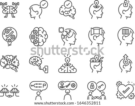 Mindset icon set. Included icons as idea, think, creative, brain, moral, mind, kindness and more.