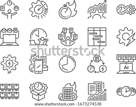 Efficiency line icon set. Included the icons as velocity, organizing, performance, productive, work, timeline  and more.