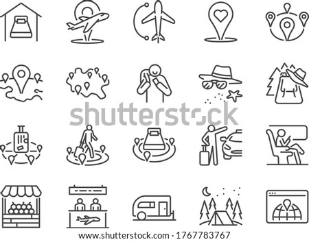 Local travel line icon set. Included the icons as tour, tourism, traveler, domestic, flights, holiday, vacation and more.