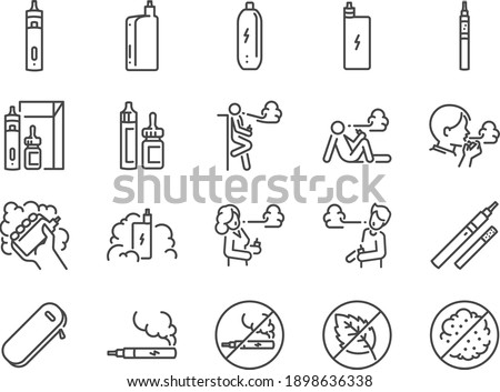 Vaping line icon set. Included the icons as smoking, vapour, vape, electronic cigarette, unhealthy living, and more.