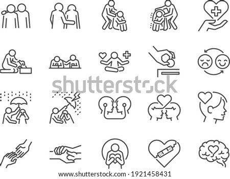 Empathy line icon set. Included the icons as cheer up, friend, support, emotion, mental health and more.