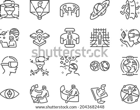 Metaverse line icon set. Included the icons as Virtual, World, Virtual reality, VR, digital, earth 2, Futuristic and more.