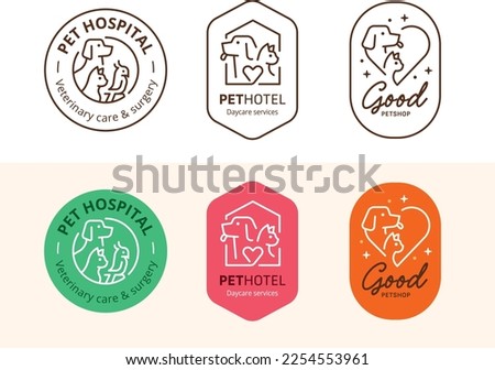 Pet store, shop, hotel or hospital logo. Pet related label badge vector illustration. 