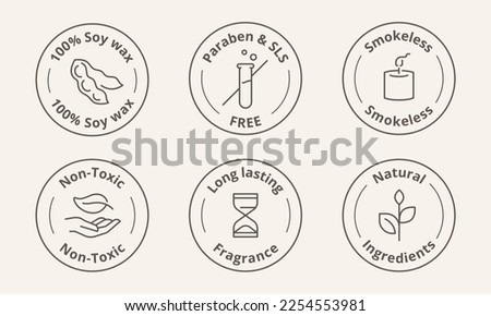 Scented candle certification label. Special features symbol. Aroma candle unique selling point badge vector illustration. Perfect sign design for shop and sale banners.