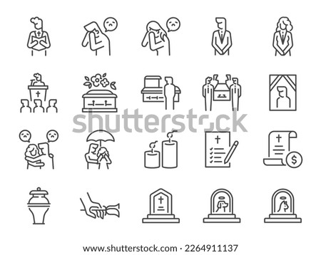 Funeral icon set. Included the icons as death, sorrow, cry, coffin, emotional, and more.