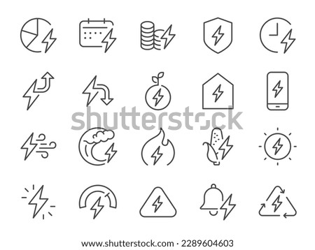 Energy icon set. It included electric, power, charge, ev, and more icons.