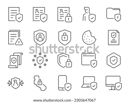 Privacy policy icon set. It included the gdpr, data protection, privacy notice, ccpa and more icons.