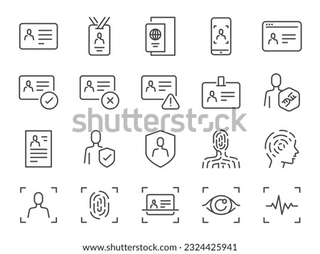 Identity icon set. It included ID card, passport, driving license, authorization, and more icons. Editable Vector Stroke.