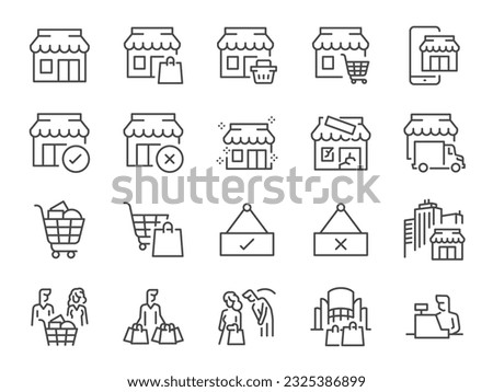 Shop icon set. It included store, consumer, merchandise, goods, and more icons. Editable Vector Stroke.