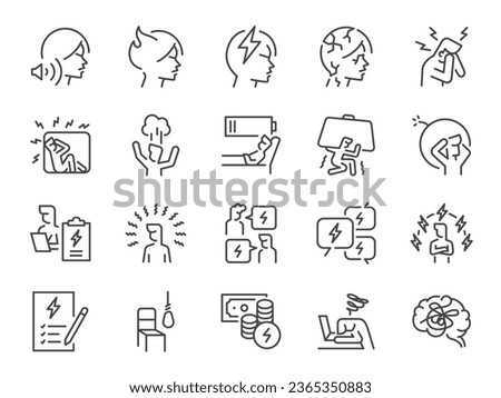 Depression and stress icon set. It included serious, angry, moody, aggressive, annoying, and more icons. Editable Vector Stroke.