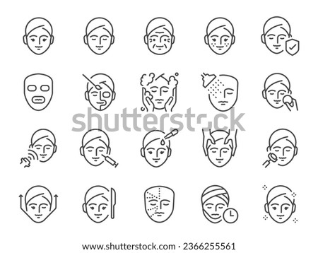 Facial icon set. It included face, cosmetic, plastic surgery, skin, and more icons. Editable Vector Stroke.