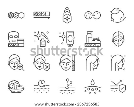 Glutathione icon set. It included face, facial, gluta, skin, and more icons. Editable Vector Stroke.