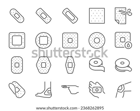 Bandage icon set. It included Adhesive plaster, medical, plaster, medicine, and more icons. Editable Vector Stroke.