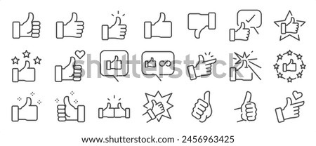 Thumb-up icon set. It includes like, favorite, admire, endorse, and more icons. Editable Vector Stroke.
