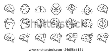 Brain icon set. It includes Neuro, creative, think, idea, and more icons. Editable Vector Stroke.