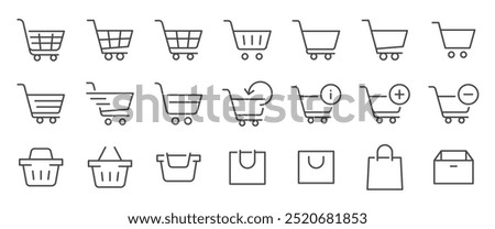 Shopping cart icon set. It included cart, basket, bag, buy now and more icons. Editable Vector Stroke.