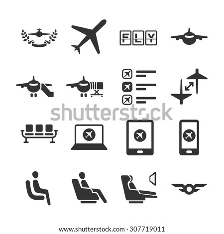 Aviation icon series 6. Included the icons as airplane, airport, seat, app, flight, awards and more.