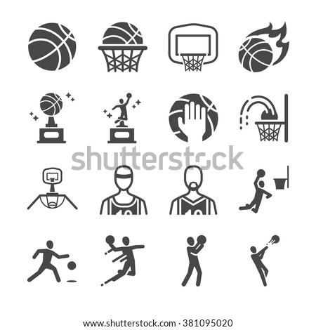 Basketball icons. Included the icons as basketball player, dunk, shoot, competition, match, hoop and more.