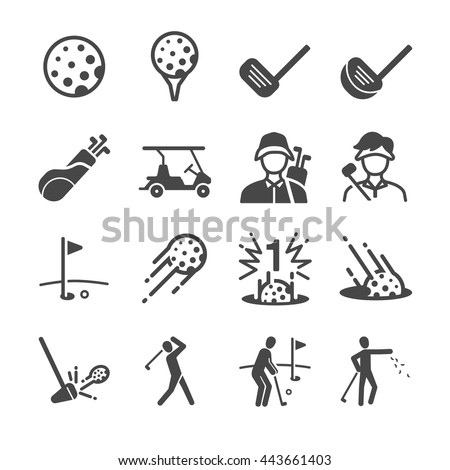 Golf icons. Included the icons as swing, golf club, golfer, hole in one, golf court, caddy and more.