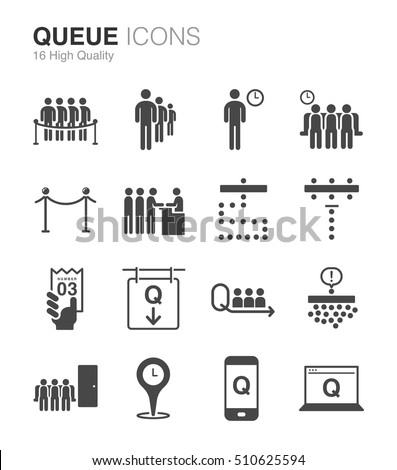 Queue and Waiting icons. Included the icons as waiting, people, stand, app, line, sit and more.