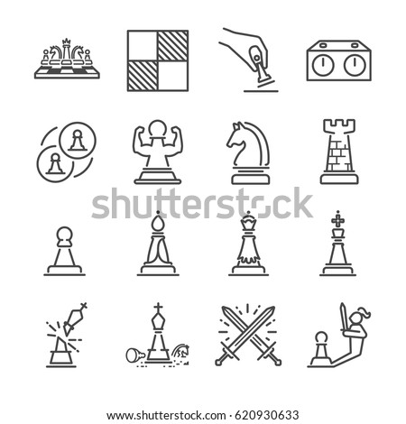 Chess line icon set. Included the icons as horse, knight, checkmate, strategy and more.