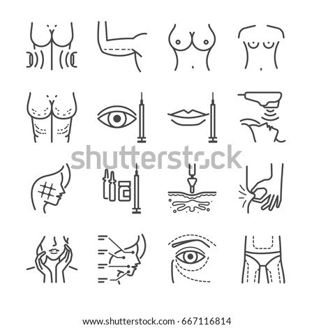 Cosmetic surgery line icon set. Included the icons as wrinkle, aging, belly, cellulite and more.
 Photo stock © 