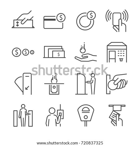 Ticket machine line icon set 2. Included the icons as ticket, coin, token, fare gate, machine, parking meter and more. Stock foto © 