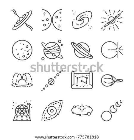 Astronomy icon set. Included the icons as stars, space, universe, galaxies, planet, solar system and more.