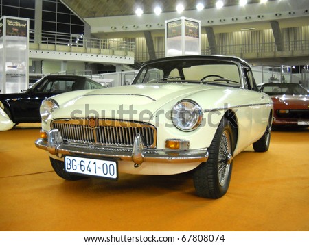 BELGRADE, SERBIA - DECEMBER 21: Front view of MG model C Great Britain old-timer car from Belgrade car museum at the Belgrade Fair, December 21, 2010 in Belgrade, Serbia.