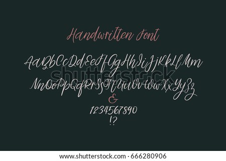 Calligraphiy alphabet. Handwritten abc. Uppercase, lowercase, numbers. Hand lettering font for your design: wedding calligraphy, logo, slogan, window decor, postcard, greeting card, invitation, poster