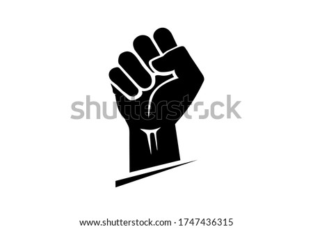 Black hand raised in a clenched fist. Freedom sign and protest symbol - civil rights movement, black lives matter icon.