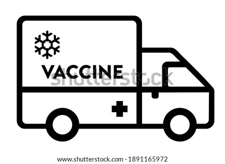Vaccine transportation and distribution van icon. Medical cold storage truck icon.