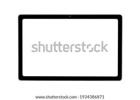 Tablet laptop computer PC with blank screen mock up isolated on white background. Tablet isolated screen with clipping path. PC computer white screen with copy space. Empty space for text.
