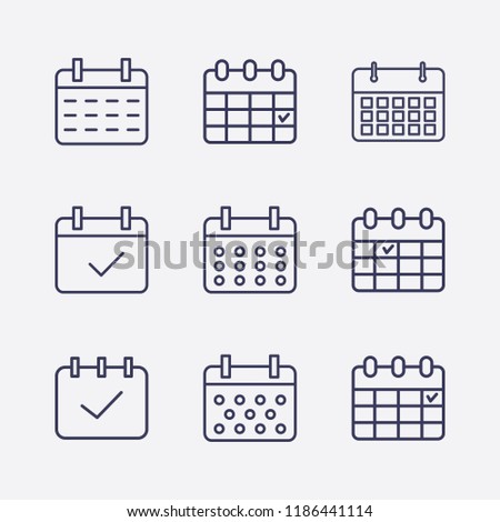Outline 9 week icon set. calendar check and calendar vector illustration