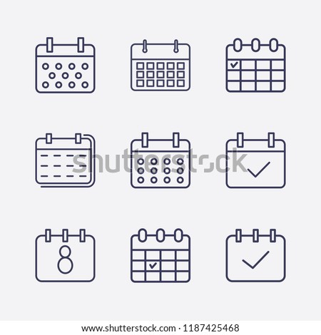 Outline 9 week icon set. calendar check and calendar vector illustration