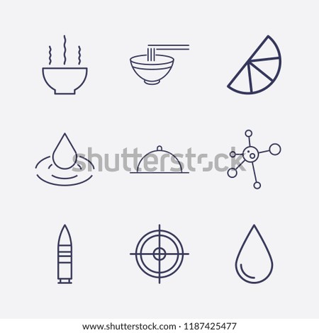 Outline 9 circle icon set. bullet, dish, hub and spoke, bowl, lemon, drop and aim vector illustration