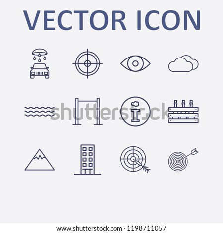 Outline 12 high icon set. building, wave, car wash, pull up, target and information vector illustration