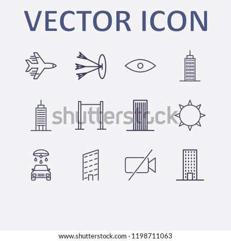Outline 12 high icon set. eye, sun, pull up, building, car wash and target vector illustration