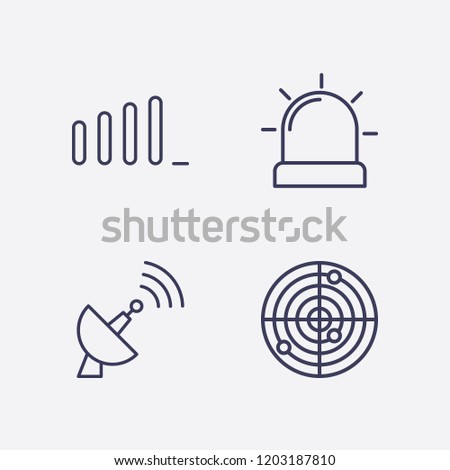 Outline 4 signal icon set. antenna, radar, signal bars and alarm flasher vector illustration