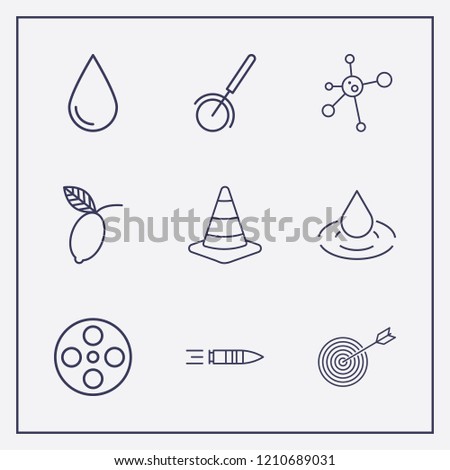 Outline 9 circle icon set. movie roll, drop, bullet and hub and spoke vector illustration