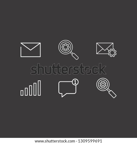 Outline 6 cellular icon set. signal bars, chat notification, search setting and message vector illustration