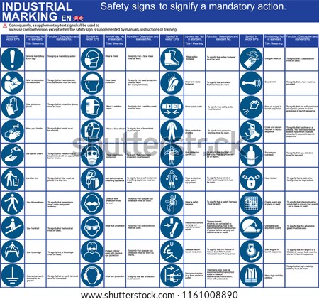 Set of vector safety ISO signs, symbols to signify a mandatory action for applications by workers. International standard symbols. Vector graphic warning  symbols, marks.  Public infographic signs