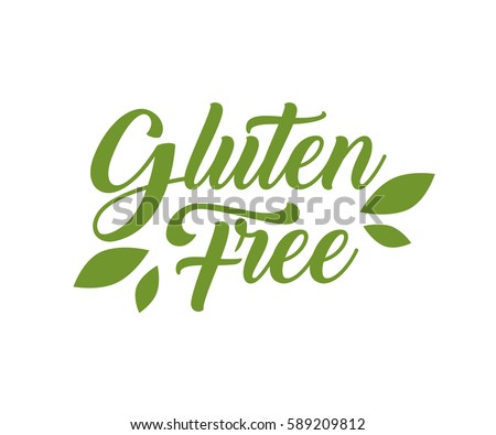 Gluten free Product food organic nature hand written lettering, leaf logo, label badge for groceries, stores, packaging and advertising. Splash Logotype design. Vector illustration. White background