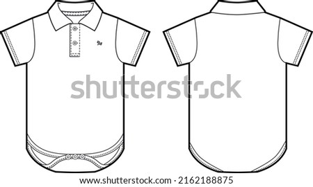 Newborn fashion technical drawing. Baby bodysuits. Polo neck