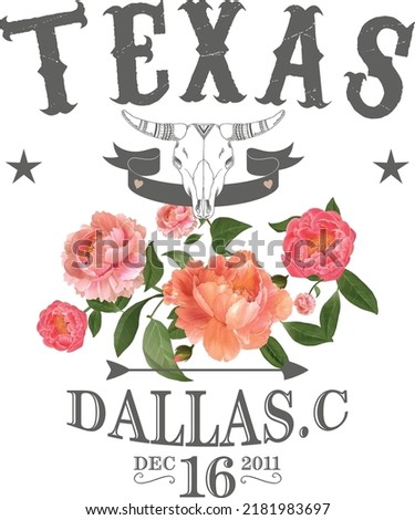 Texas skull, ox head. Graphic design for tee