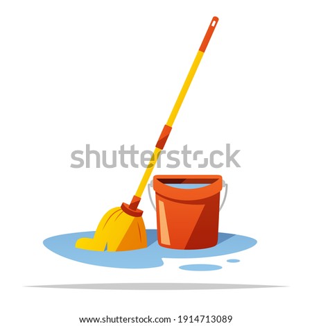 Mop and bucket cleaning vector isolated illustration